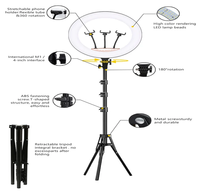 Kit de trépied pour selfie avec caméra photographique, lumière annulaire multicolores, lumière annulaire LED RGB dimmable de 56 cm (22 pouces) pour diffusion en direct