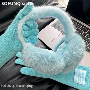 <span class=keywords><strong>Gants</strong></span> en tricot pour femme, bleu <span class=keywords><strong>Islande</strong></span>, en coton/spandex, tactiles, longueur poignet, pour la plage, chauds, coupe-vent, anti-froid - Product Image 3