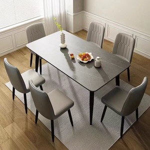 Ensemble <span class=keywords><strong>de</strong></span> Salle à Manger <span class=keywords><strong>de</strong></span> Luxe pour <span class=keywords><strong>4</strong></span> Personnes avec Table Plateau en Marbre et Chaises, Mobilier au <span class=keywords><strong>Design</strong></span> Élégant - Product Image 1