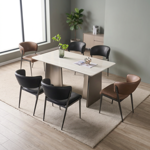 Modern Rectangle Dining <b>Table</b> Set 6 Seats <b>Stone</b> <b>Top</b> Metal Legs Minimalist Design Home Furniture - Product Image 3