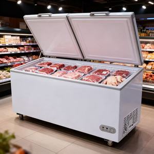 <span class=keywords><strong>Congélateur</strong></span> horizontal commercial à ouverture supérieure avec doubles portes pour la viande et le poisson congelés. - Product Image 1