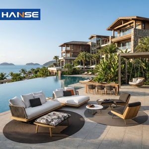 Moderno Conjunto de Sofá de Madera de Teca de 5 Plazas con Material de Mimbre Impermeable para Dormitorio, Jardín o Uso en Hoteles, Conjunto de Sofá para Exteriores - Product Image 1