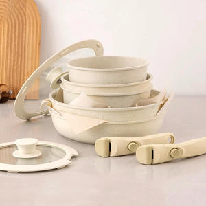 Nouveau design d'ustensiles de cuisine <span class=keywords><strong>matriochka</strong></span> en métal moulé sous pression à poignée détachable avec marmite à soupe Wok poêle à frire ensemble de marmites en pierre médicale - Product Image 4