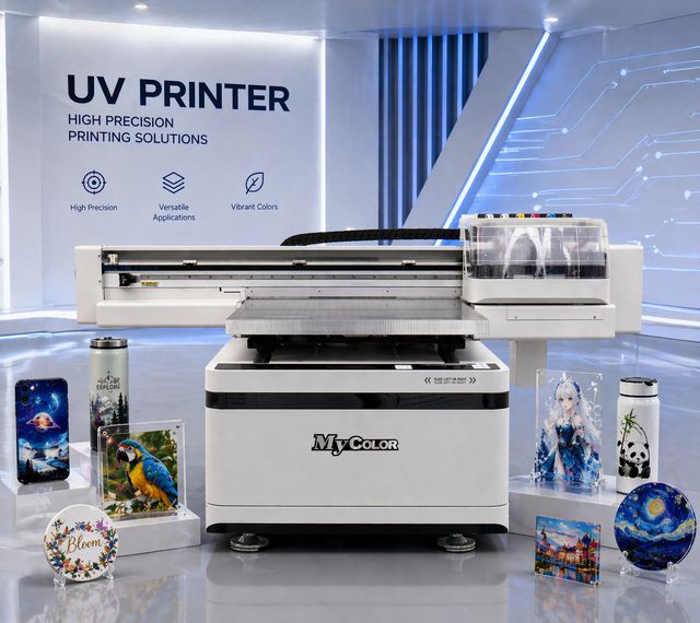 Mycolor I3200 Three Heads UV Flatbed Printer 6090 Varnish Leather Pen Bottle Sticker Printing Automatic High-Speed 9.3/h 2400
