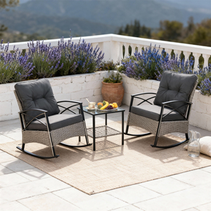 Conjunto de Muebles de Jardín Provenzal de 3 Piezas con Estructura de Ratán Tejido, Cojines Personalizables y Mesa Auxiliar para Terraza Lavanda - Product Image 2