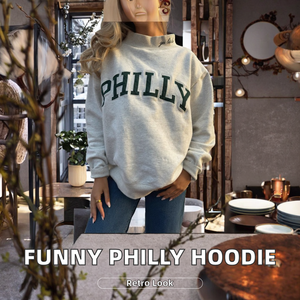 เสื้อสเวตเชิ้ตผู้หญิงสไตล์วินเทจ ผ้าเทอร์รี่ ลายปักตัวอักษร PHILLY ตลกๆ แขนยาว คอเต่า ทรงหลวม - Product Image 2