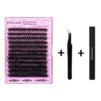 Kit de cils en grappe DIY 200D, grand plateau, courbure D, longueurs mixtes 14-20mm, très doux, livré avec colle et fixateur, dissolvant, pince à cils