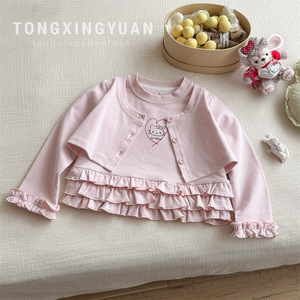 Child Star Circle Girls' Ruffle T-Shirt Long Sleeve Crew Neck Breathable Autumn Baby Tops - Product Image 1