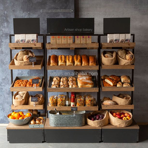 Espositore per pane in <span class=keywords><strong>legno</strong></span> e metallo in stile moderno mensola da forno per biscotti e pane espositore piano pane scaffali espositivi per pane - Product Image 6