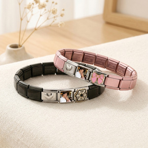 Customizable <b>Couple</b> <b>Bracelet</b> Stainless Steel Photo Module Heart Design Gift Jewelry Unisex - Product Image 1