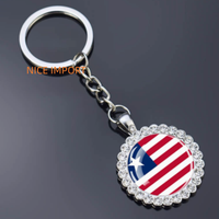 Porte-clés fleur en strass drapeau du Libéria, très populaire, pour sac à dos, décoration de clés, breloque de portefeuille, souvenir de voyage