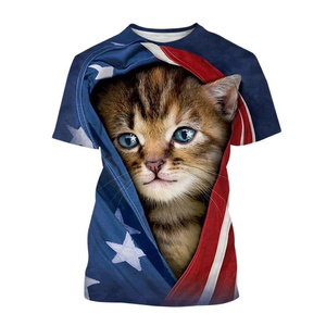 Fitspi, camisetas divertidas con patrón de gato bonito para hombre, camisetas informales de verano de manga corta con cuello redondo y estampado de animales en 3D para mujer - Product Image 4