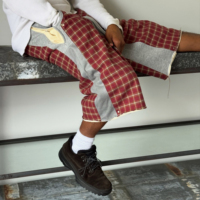Shorts pour hommes personnalisés, style streetwear décontracté, 100% coton gaufré, patchwork, taille élastique, à carreaux, vintage, avec cordon de serrage
