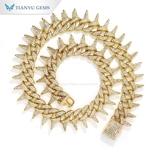 Collar de Cadena Cubana con Incrustaciones de Piedras de Imitación de Diamantes Tianyu Gems, Diseño de Espigas, Chapado en Oro, Joyería Hip Hop Unisex - Product Image 1