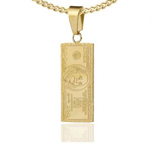 Collar con Colgante de Dólar Estadounidense de Alta Calidad, Diseño de $100, Chapado en Oro de 18K, Acero Inoxidable, Estilo Hip Hop - Product Image 1