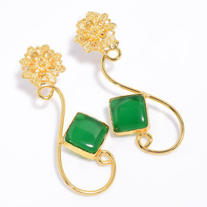 Boucle d'oreille en laiton plaqué or 14k pierres précieuses fabricant de bijoux pierres précieuses en laiton fait à la main fournisseur unique de bijoux en pierres précieuses en laiton - Product Image 1