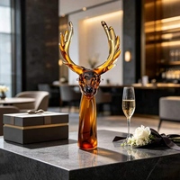 Sculpture Cerf de la Prospérité en Cristal d'Ambre, Cadeau d'Affaires pour Cérémonie d'Ouverture et Décoration de Relocalisation