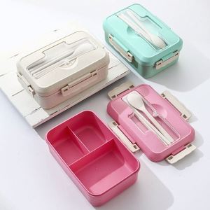 Boîte à lunch compartimentée en plastique écologique et durable, résistante aux fuites, compatible micro-ondes, avec cuillère et baguettes - Product Image 1