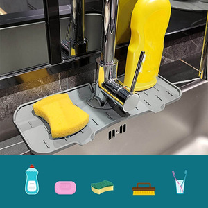 <b>Silicone</b> Faucet Drain <b>Mat</b> For Kitchen And Bathroom Gray Blue Black Pink With Drainage Design - Product Image 3