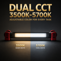 Barre lumineuse LED polyvalente à double température de couleur (3500K-5700K) avec pieds magnétiques pliables à 90 degrés pour inspections professionnelles de peinture