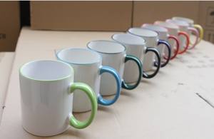Venta al por mayor AAA Taza de Cerámica 11OZ Super blanco con borde de color y mango Sublimación Taza Blanca - Product Image 3