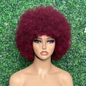Cheap Full Density Afro Curly Machine Make Wig Super Double Drawn 99j Color Short Curly Human Hair Wig Vendors For Black Women