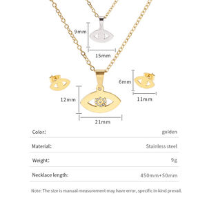 Verzierte Schmucksets für Damen, Modeschmuck, Vergoldetes Braut-Hochzeitsschmuckset, Großhandel Stahl-Halskette und Ohrringe - Product Image 3