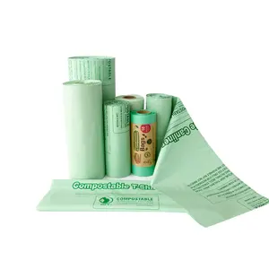 China manufactures bio degradable compostable corn starch PLA custom trash can liner plastic green roll disposable garbage bag