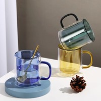 Vaso de Vidrio de Borosilicato de Doble Capa, Moderno, Minimalista, Resistente al Calor y al Frío, Ecológico, Portátil, Colorido, con Asa de Color