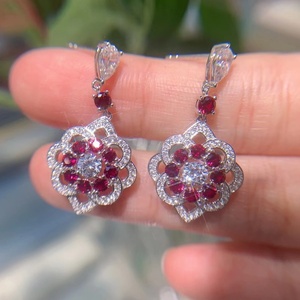 Boucles d'oreilles rouges en argent pur plaqué or, style tendance - Product Image 5