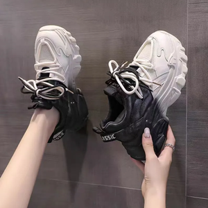 Chunky <b>black</b> and white gradient chunky <b>sneakers</b>, new spring and autumn style, color-blocked mesh athletic casual shoes - Product Image 1