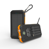 Notfall-Powerbank 10000mAh mit Solarfunktion, Doppel-Taschenlampen, Kompass und Kabeln - Solarladegerät für Alle Handys