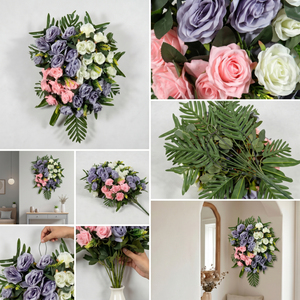 Ramo de Flores Artificiales en Tonos Púrpura, Blanco y Rosa, Estilo Vintage, Hecho a Mano, 55 cm, Guirnaldas Decorativas para Colgar en la Pared, Decoración del Hogar - Product Image 6