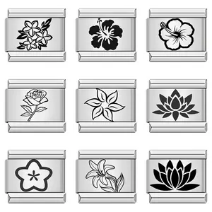 Moda nueva parte superior <span class=keywords><strong>de</strong></span> acero inoxidable <span class=keywords><strong>flor</strong></span> italiana encanto enlaces ajuste 9mm pulsera DIY hacer joyería regalos venta al por mayor envío <span class=keywords><strong>de</strong></span> la gota - Product Image 1