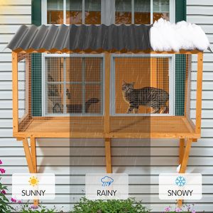 Recinto de ventana montado en la pared rústico Cat Catio expandible de madera pequeña casa de percha para mascotas para gatos de interior y exterior - Product Image 5