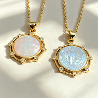Collier pendentif délicat en cristal de zircon et nacre, Vierge Marie et Saint Benoît, bijoux vintage pour femmes, vente en gros