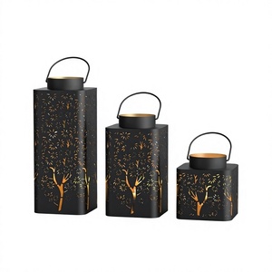 Hanging <b>Lanterns</b> Laser Cut Forest Tree Design Sheet Iron <b>Tealight</b> Candle Holder Handicrafts Metal <b>lantern</b> With Handle Set of 3 - Product Image 1