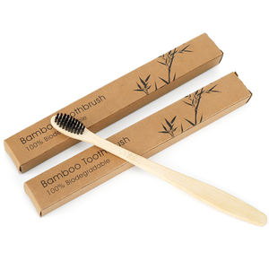 Günstige Einweg-Holzzahnbürste Komfortabler Bambusgriff Nylonborsten Individuelles Logo Verpackung - Product Image 1