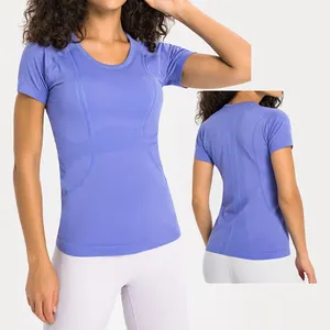 Weiche dünne Frauen Yoga tragen Lulu Strick Yoga Shirt einfarbig Frauen Longline Yoga Top nahtlose Sport T-Shirts Rohr Top