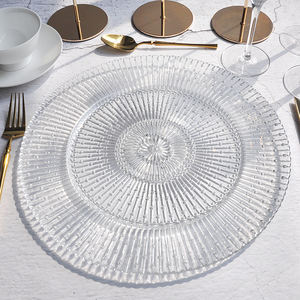 Vaisselle en <span class=keywords><strong>verre</strong></span> SONYA en gros, assiettes de présentation vintage transparentes de 13 pouces avec bordure dorée pour mariages et événements - Product Image 1