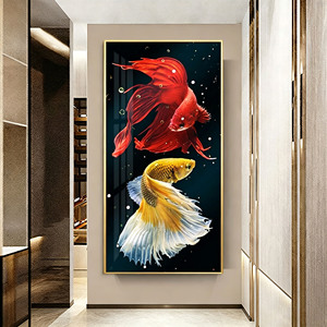 Lussuoso Dipinto Astratto <span class=keywords><strong>di</strong></span> <span class=keywords><strong>Pesci</strong></span> Dorati in Cristallo e Porcellana, Stampa HD, Arte Murale Moderna, Design Personalizzato per Decorazione Casa - Product Image 5