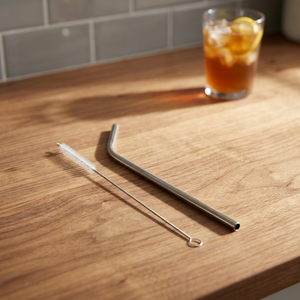 <b>Metal</b> Drinking <b>Straws</b> Reusable Cocktail Bar Accessories Minimalist Style 2-Pack - Product Image 3