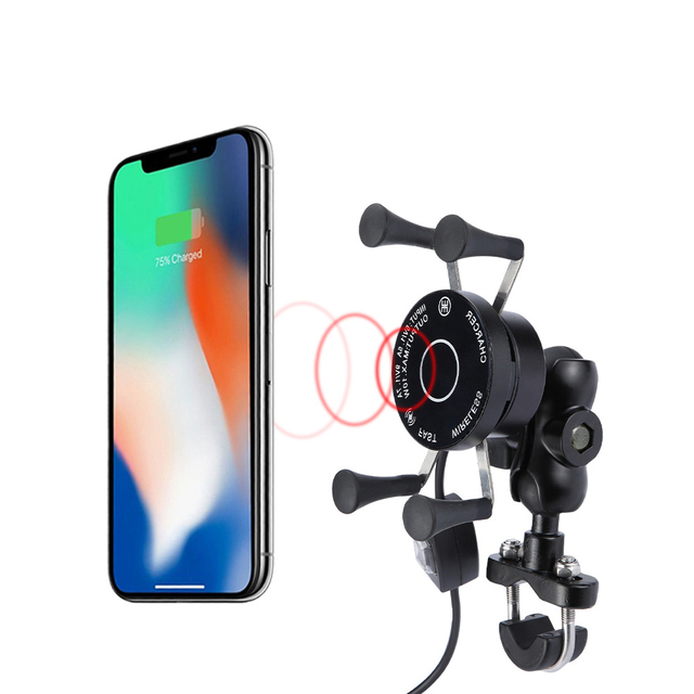4"-6.5" Motorcycle Wireless Charging Phone Holder Four Claws Bike Phone Mount With Charger