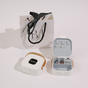 Modern Portable Mini Travel Square Jewelry Box Buckle Closure Custom Logo Plastic Jewelry Organizer <b>Mirror</b> Handle <b>Compact</b> - Product Image 3