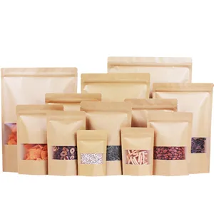 Factory Sale Wholesale Plain Brown Zipper Stand Up Kraft Paper Pouch With Window For Food Packing Cheap Price