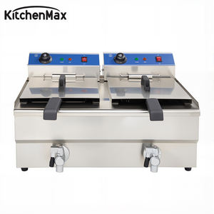 Friteuse électrique commerciale KitchenMax 2x13L à double cuve, design de table en acier inoxydable pour la restauration rapide à haut volume - Product Image 1