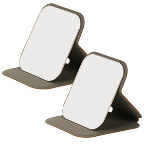 Custom Logo Printed Folding Vanity <b>Mirror</b> Premium PU Leather Cover <b>Foldable</b> Stand Design HD Minimalist Design for Gift - Product Image 1