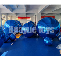 HUAYUE Décoration d'événement Sphère de miroir en PVC bleu Boule de miroir gonflable Décoration d'événement géante Sphère flottante Ballon de miroir