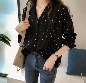 Blus Polka Dot gaya Korea wanita, kemeja lengan panjang musim semi, musim gugur ukuran besar - Product Image 2