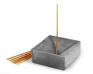 Gray Cement Large Cube Incense Holder - Modern Minimalist Upright Standard Size Incense Burner - Incense Sticks Not Included